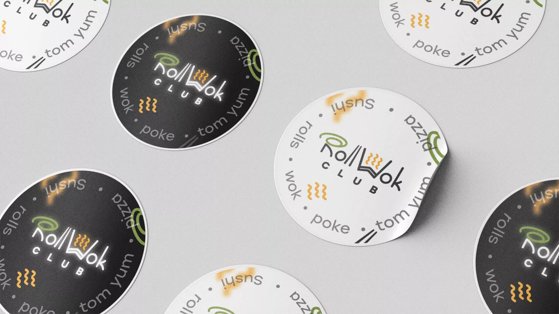 Разработка наклеек для суши-бара «Roll Wok Club» в Гуково